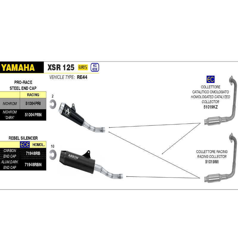 Silencioso Rebel Silencer Dark de Arrow Yamaha XSR 125 2022+ OC